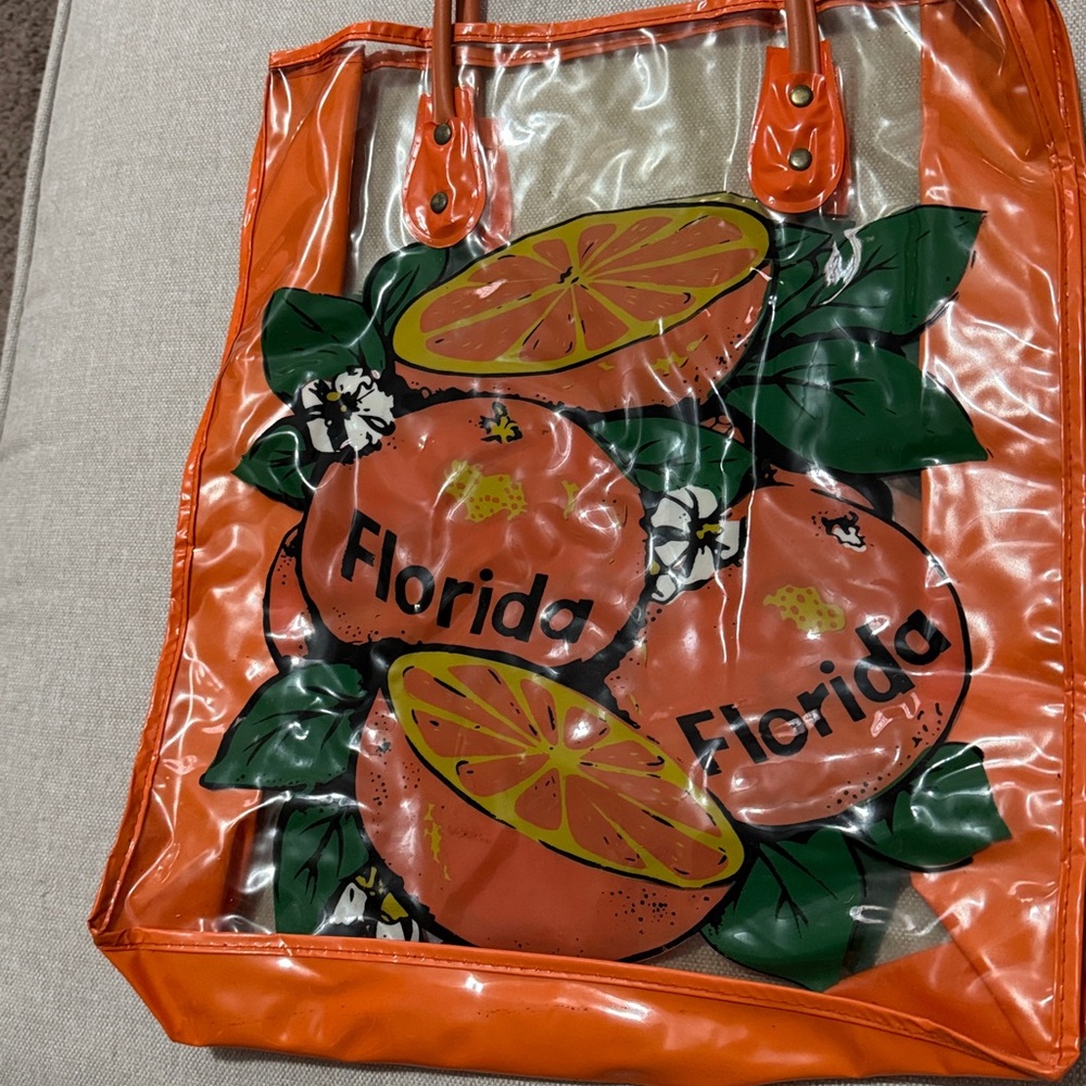 Vntg Florida Tourist Bag-Clear/Orange/Citrus Double Sided Logo-Hand Carry Strap - Picture 3 of 13